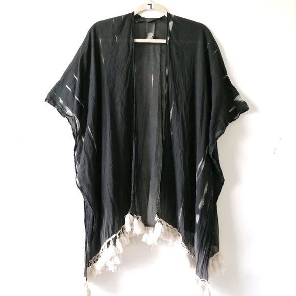 Vince Camuto Womens Black Tasseled Hem Kaftan Style Swim Cover Up Size 0 - Picture 1 of 6